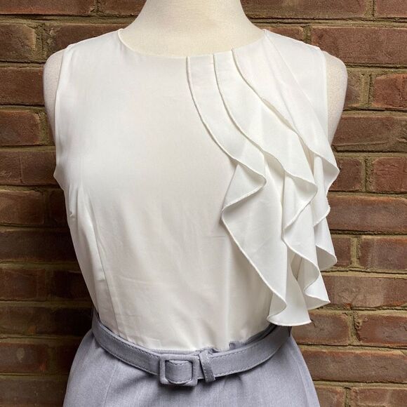 Cato Grey & Off White Ruffle Sleeveless Dress Size 10 NEW - Picture 3 of 7